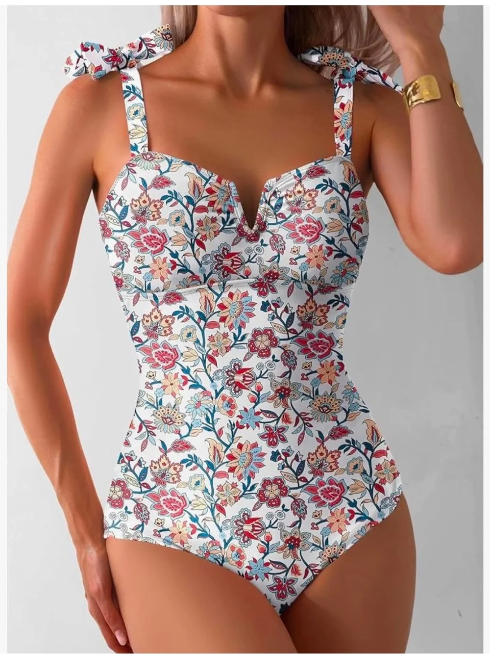 Aleumdr Women's One Piece Swimsuit Tummy Control V Neck Swimwear
